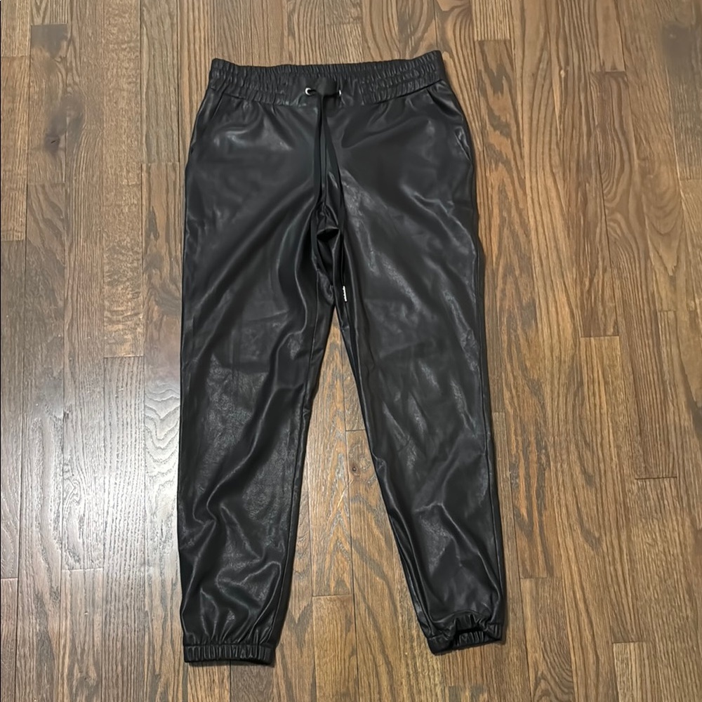 Black Faux Leather Jogger Pants